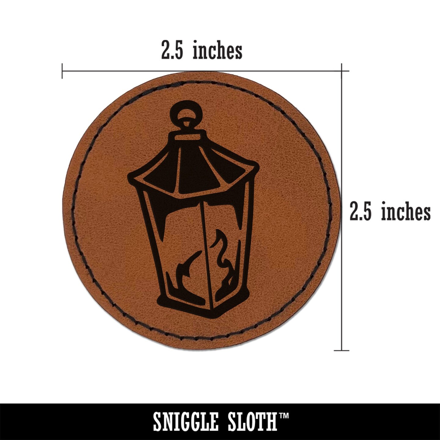 Lantern Lamp with Fire Round Iron-On Engraved Faux Leather Patch Applique - 2.5&#x22;