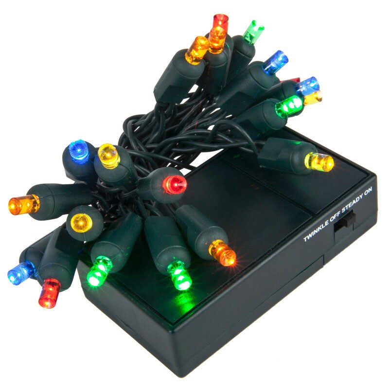 Battery Operated Lights - 20 Blue Battery Operated 5mm LED Christmas Lights,  Green Wire