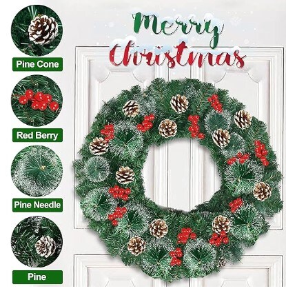Pre-Lit Christmas Garland of 9 Light Modes with Timer, Battery-Operated Garland with Natural Decoration for Outdoors and Indoors, 9 Ft by 10 Inch Christmas Garland with 100 LED Lights,