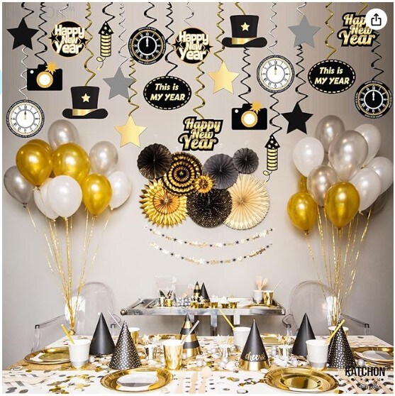 Happy New Year Decorations 2024 |&#xA0;Year Hanging Swirls - Pack of 30 |