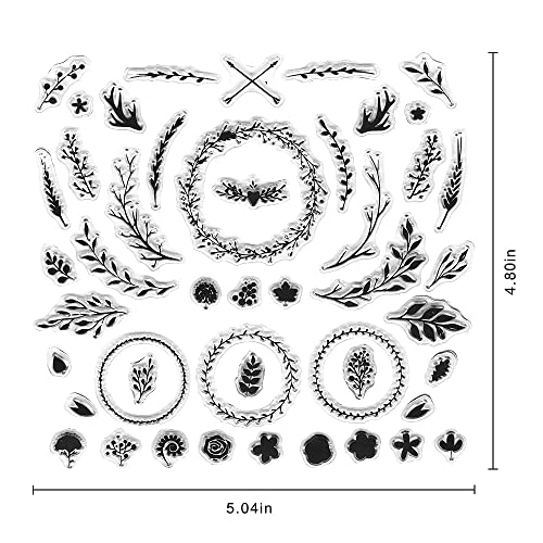 Hying Christmas Wreath Branch Clear Stamp for Christmas Card Making Scrapbooking Crafting DIY Decoration, Flower Leaves Christmas Transparent Silicone Stamp for Embossing Album Craft, Christmas Stamps