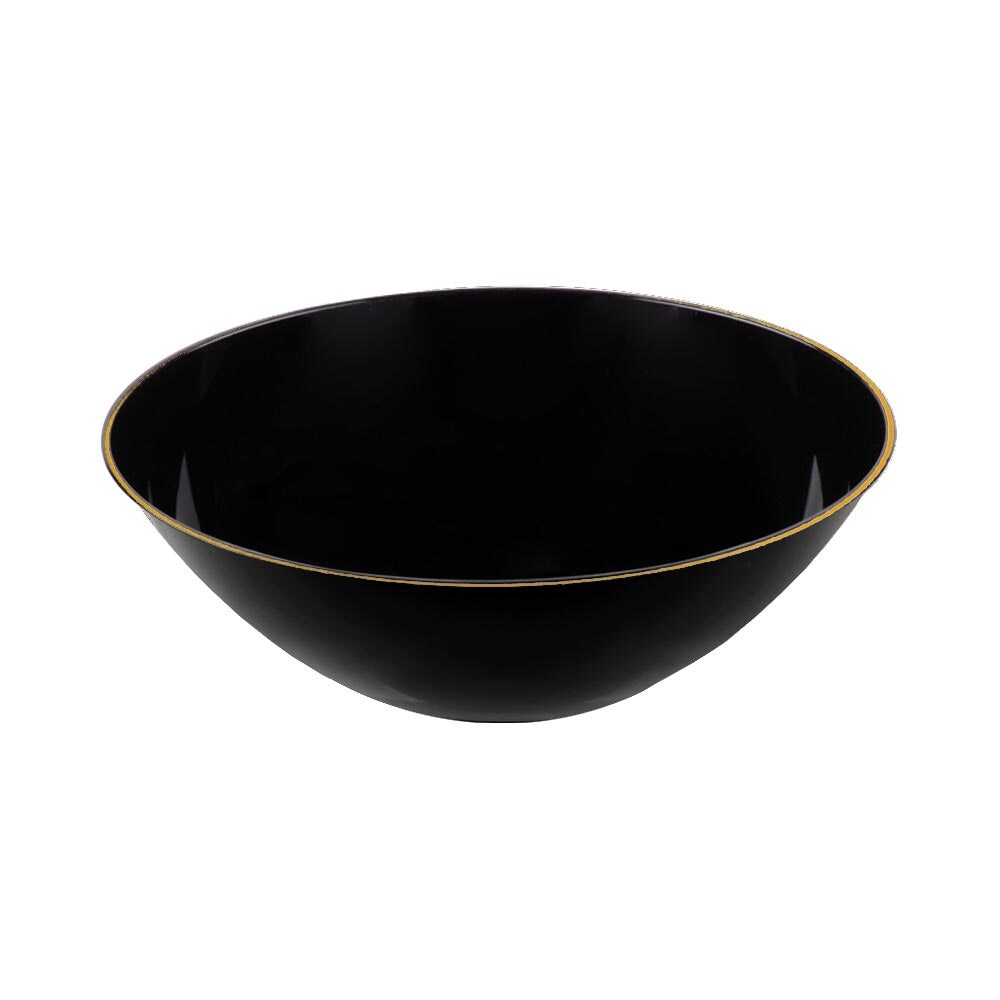Black with Gold Rim Organic Round Disposable Plastic Dessert Bowls - 6 Ounce (120 Bowls)