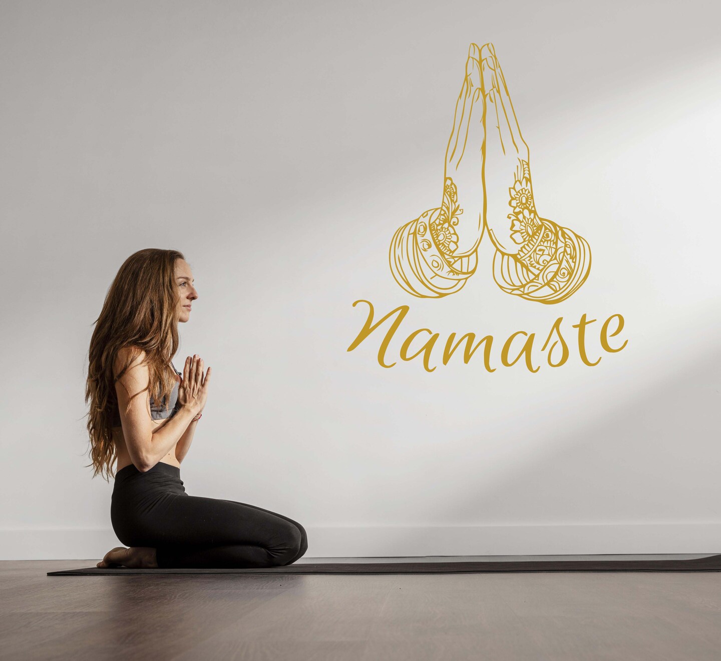 Namaste Yoga Symbol Black and White Hands Pullover Hoodie for