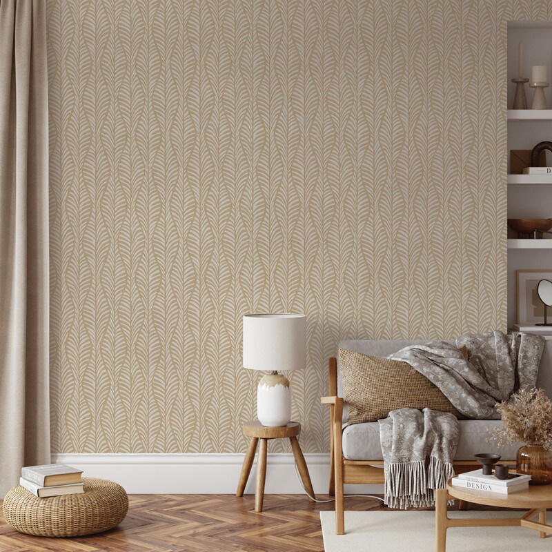 Tempaper Block Print Leaves Peel and Stick Wallpaper Sand