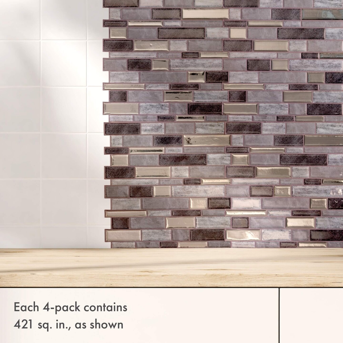 4-Pack Peel and Stick 10.5&#x22; x 10.5&#x22; Mosaic Tile Backsplash Covers 3.06 Sq. Ft