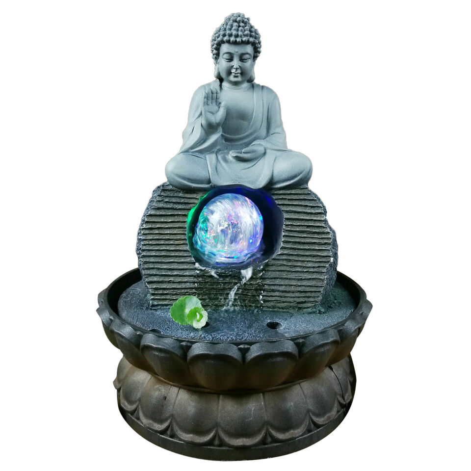 Kitcheniva Waterfall Fountain Asian Buddha Zen Feng Shui Decor With LED Light Ball