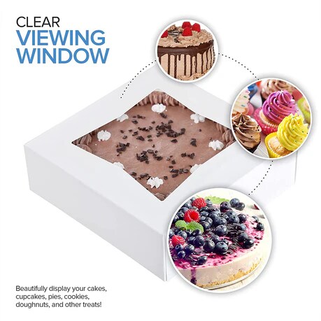 8 x 8 x 2.5&#x201D; White Bakery Boxes with Window Pastry Boxes for Strawberries, Dessert Boxes, Bakery