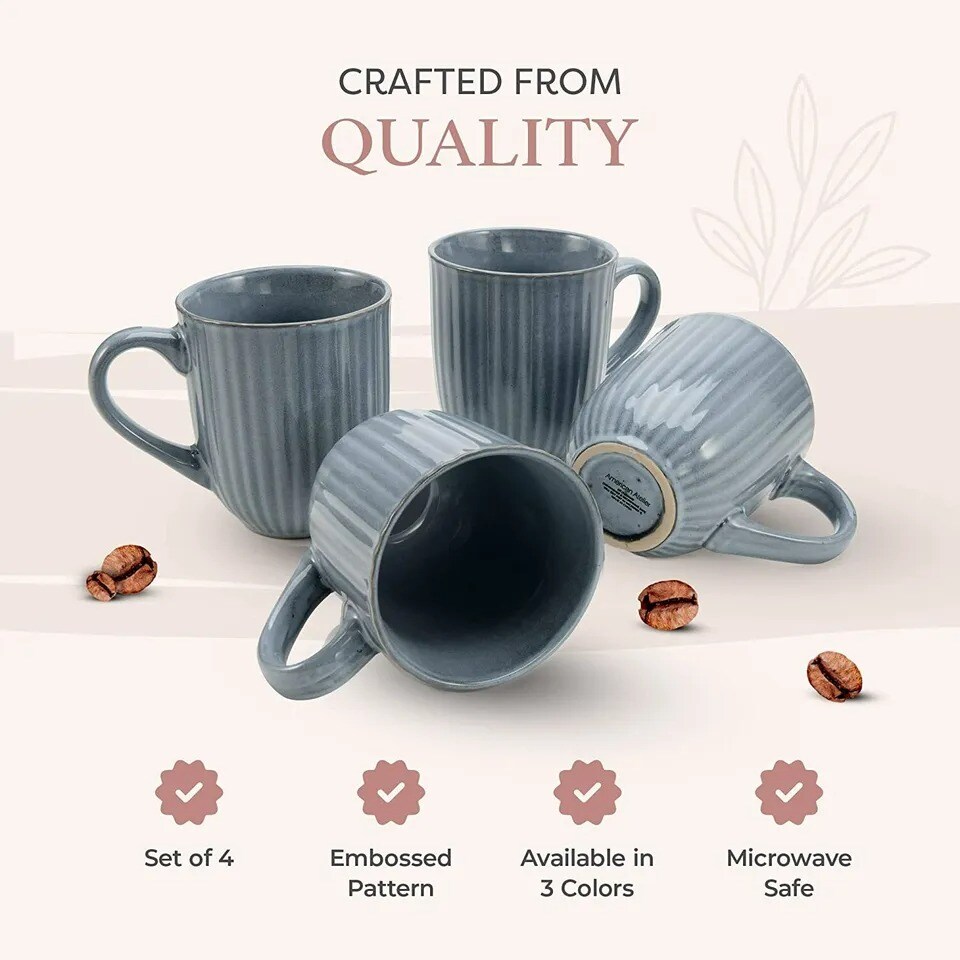 American Atelier Coffee Mug Set of 4, 14 Ounce, Large Handle - Blue