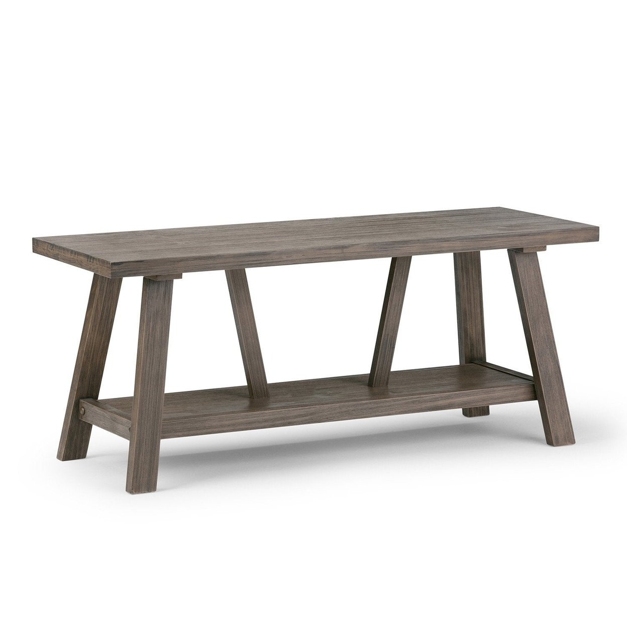 Simpli Home Dylan Solid Wood 48&#x22;Entryway Bench Open Bottom Shelf Industrial