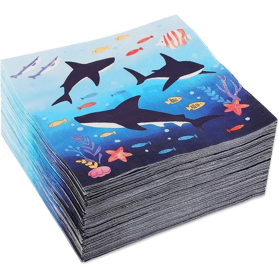 100-Pieces Shark Birthday Party Napkins