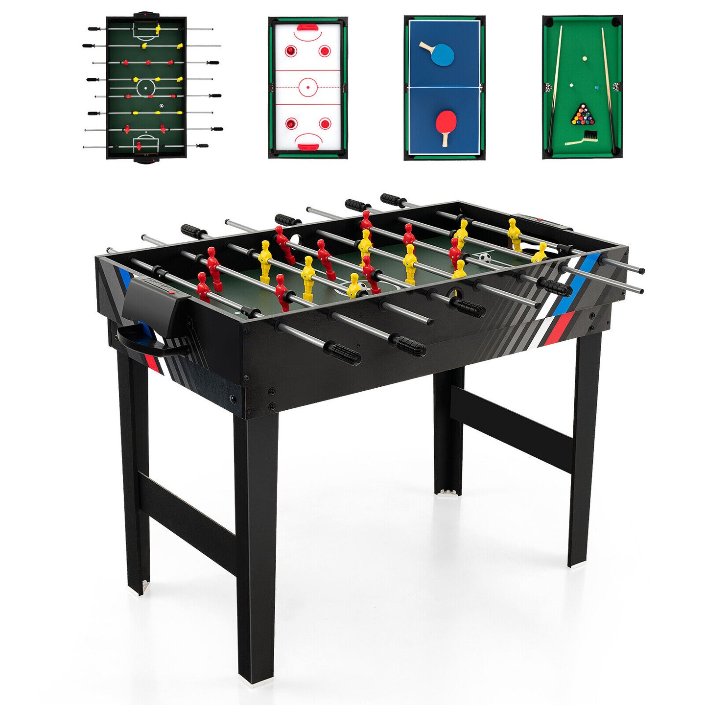 4 in 1 Game Table Foosball Hockey Billiards Table Tennis Combo Arcade Table Black
