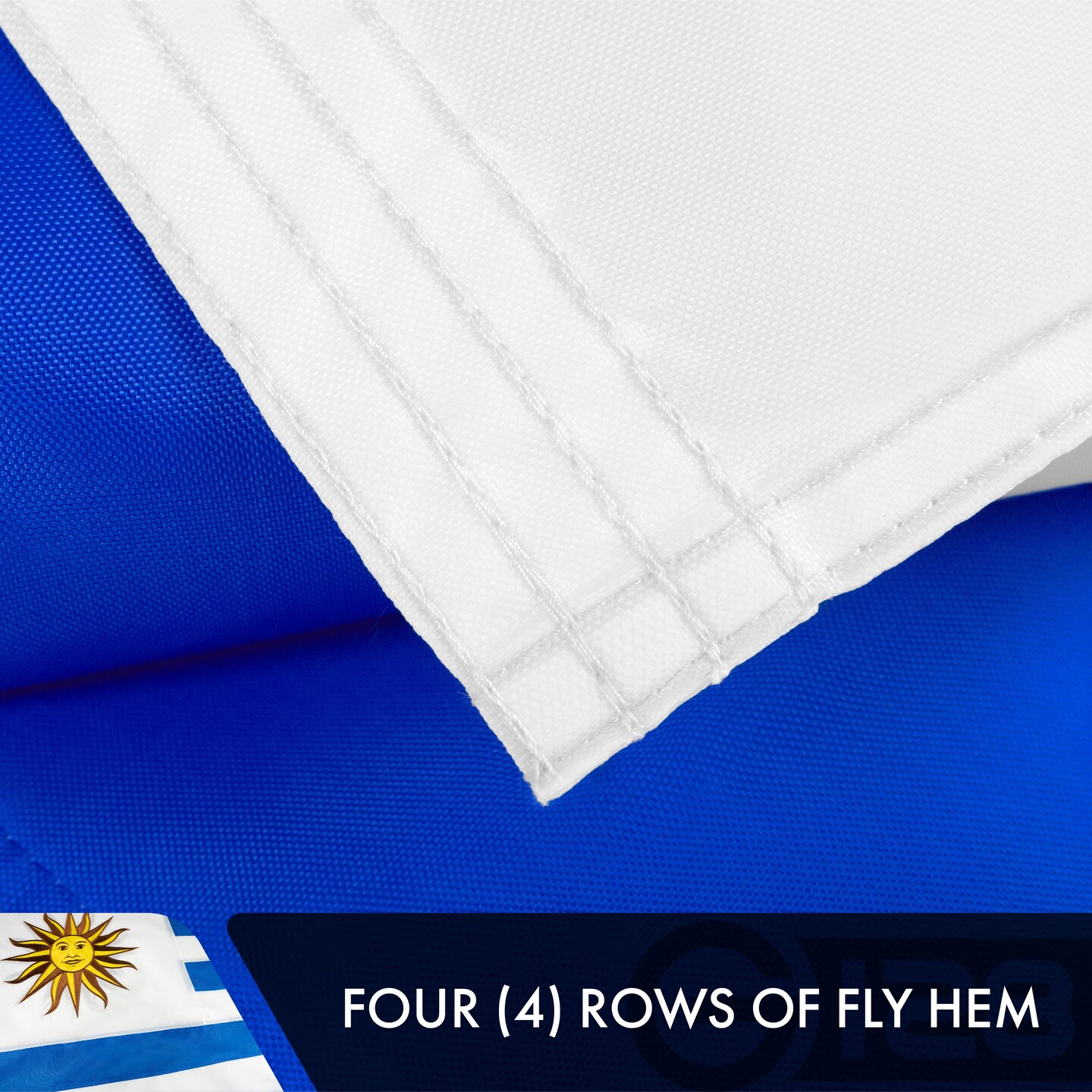 G128 Uruguay (Uruguayan) Flag | 3x5 feet | Double Sided Embroidered 210D Indoor/Outdoor, Brass Grommets, Heavy Duty Polyester