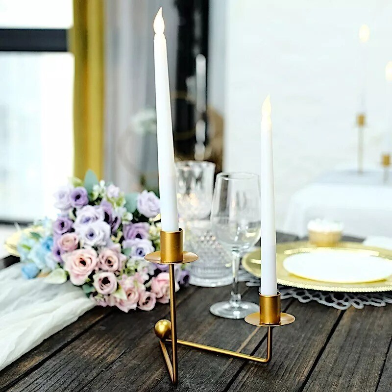 2 GOLD 2 arm Geometric Candelabra CANDLE HOLDERS V-Shaped Base