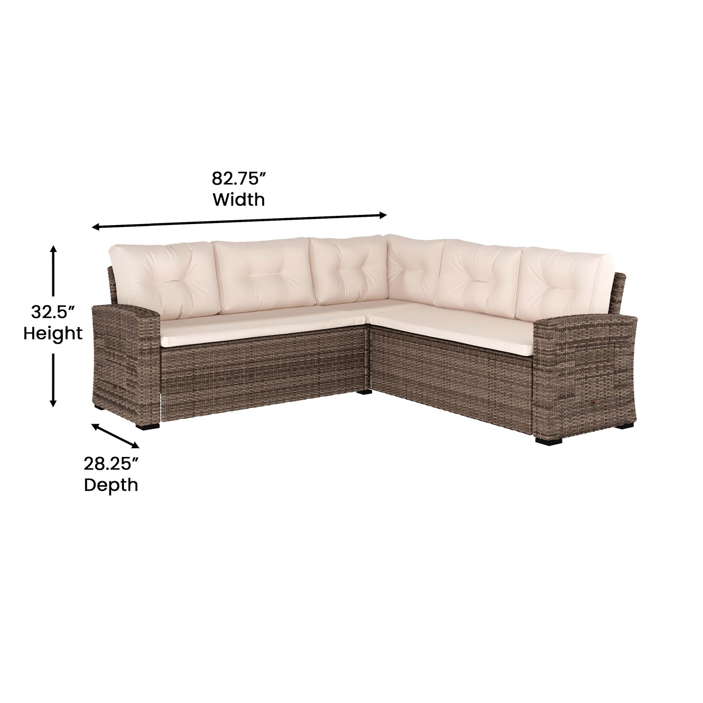 Merrick Lane Shelton Indoor/Outdoor L-Shaped Sofa/Dining Table Conversation Set with Wicker Rattan Construction and Weather-Resistant Cushions