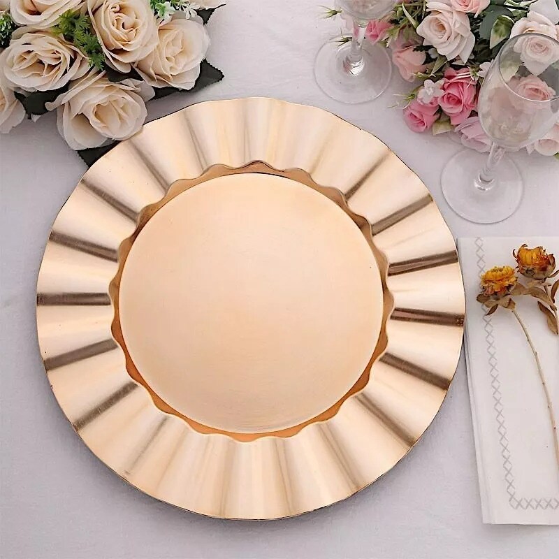 24 GOLD 13&#x22; Round Scalloped Trim Charger Plates