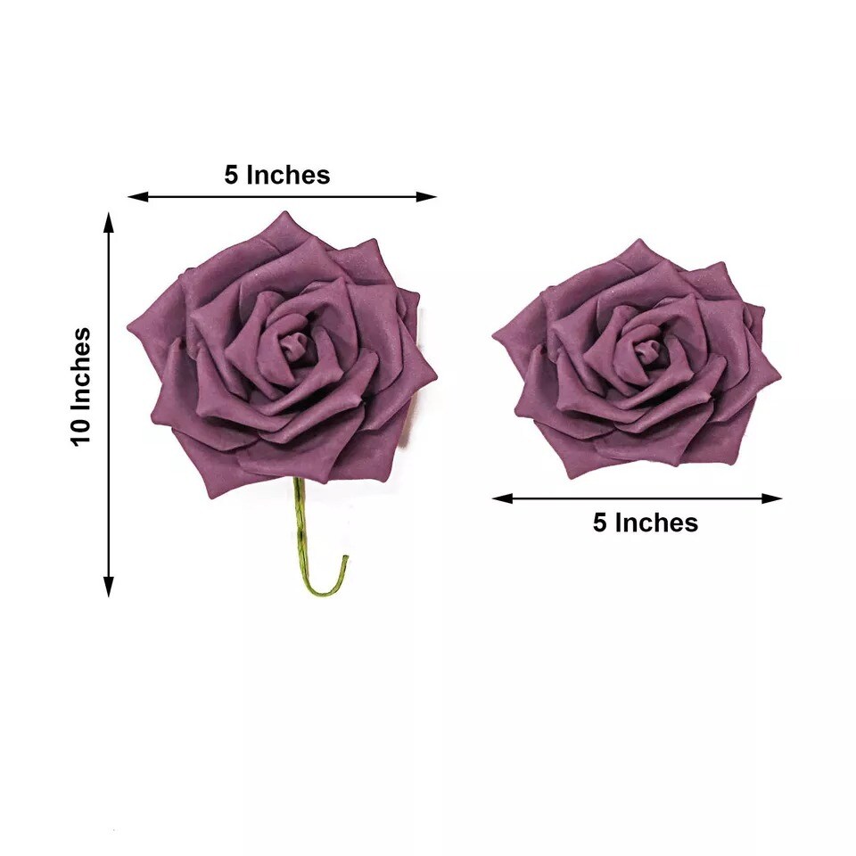 24 Eggplant 5&#x22; FOAM ROSE Flowers Stems Party Wedding Events