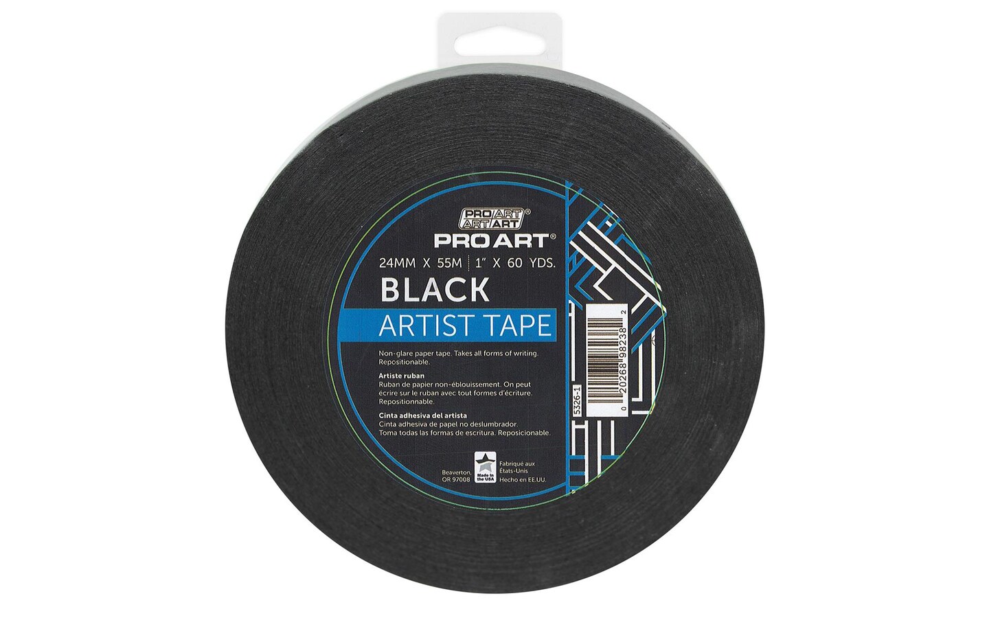 Pro Art Black Artist Tape, 1 inch Wide by 60-yards, Black Masking Tape Art Craft Tape, Decorative Paper Tape, Painters Tape, Scrapbooking Drafting, Black tape