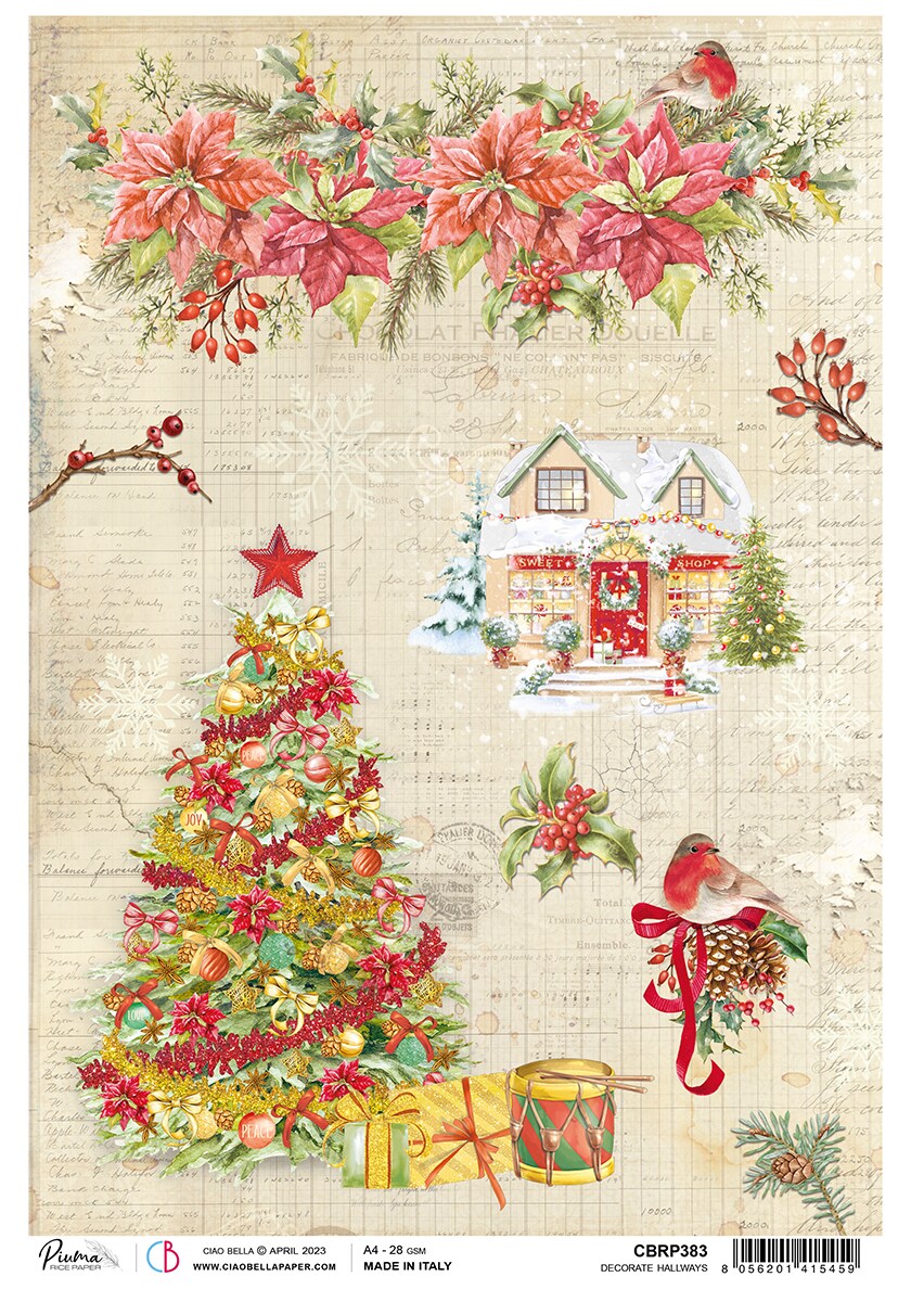 Ciao Bella  Rice Paper A4 Piuma Decorate Hallways - 5 Sheets