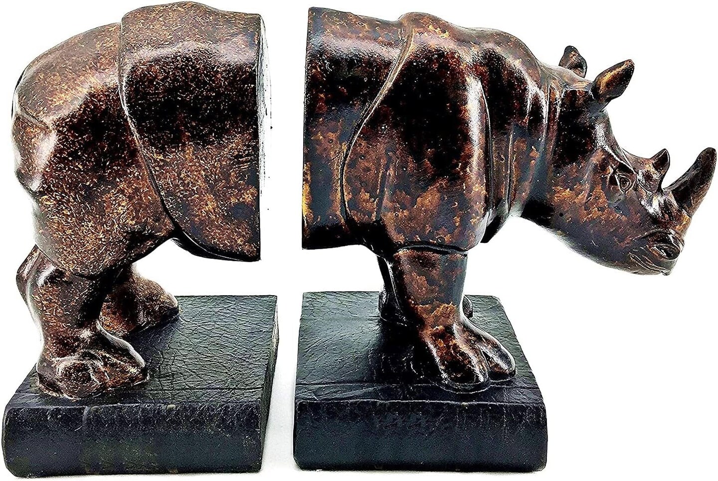 Rinocer Decorative Bookend the Cool Rhino Book Ends Retro Rustic Vintage Style Rino Statues Wildlife Jungle Animal Home Decor Bookshelves Golden Rhinoceros 7 Inch