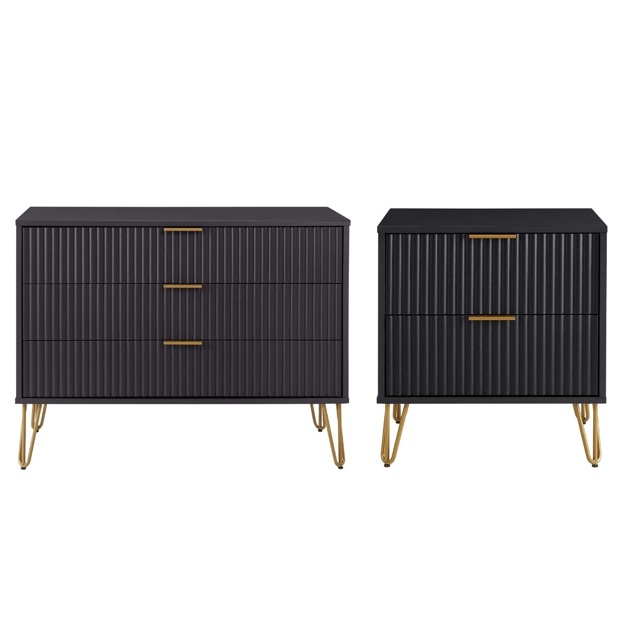 Manhattan Comfort 2-Piece DUMBO Modern Standard 3-Drawer Dresser and DUMBO Modern 2.0 Nightstand