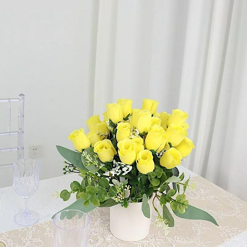 84 Yellow SILK ROSE BUDS Wedding Party Flowers Bouquets