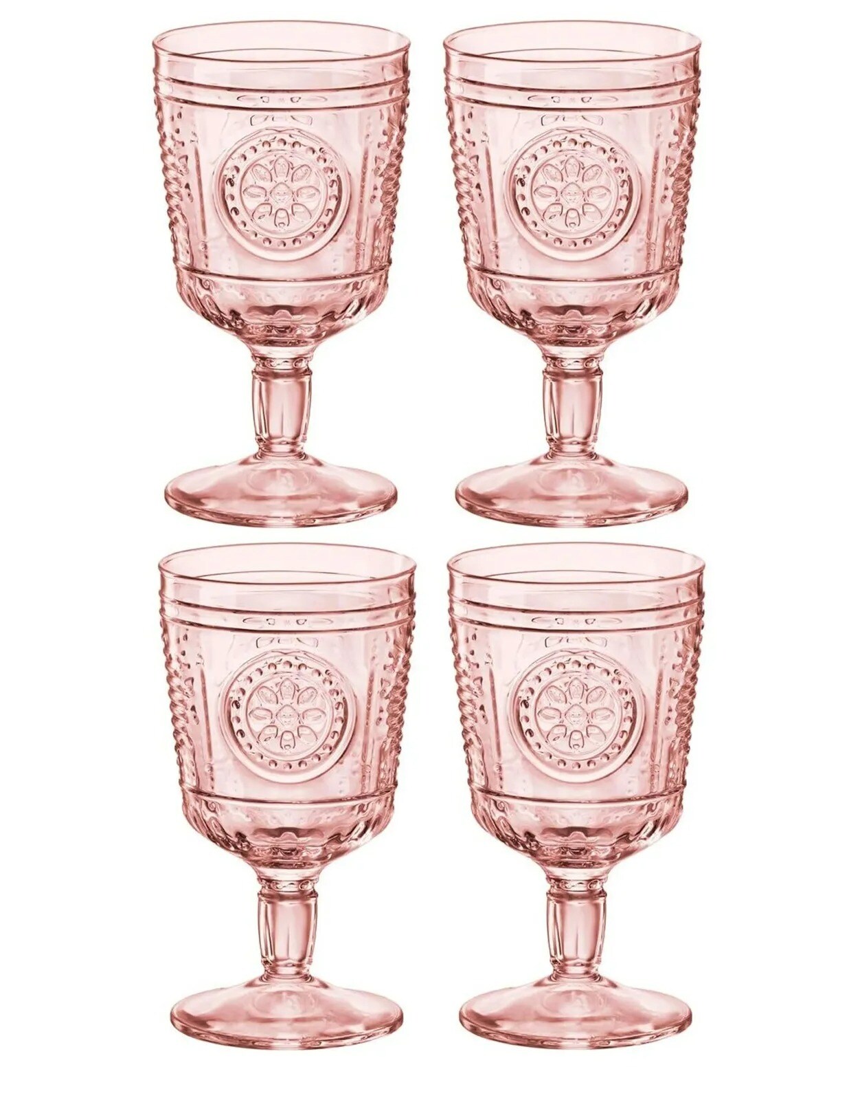 Bormioli Rocco Romantic Stemware Drinking Glass 4 Set 10.75 oz Cotton Candy Pink