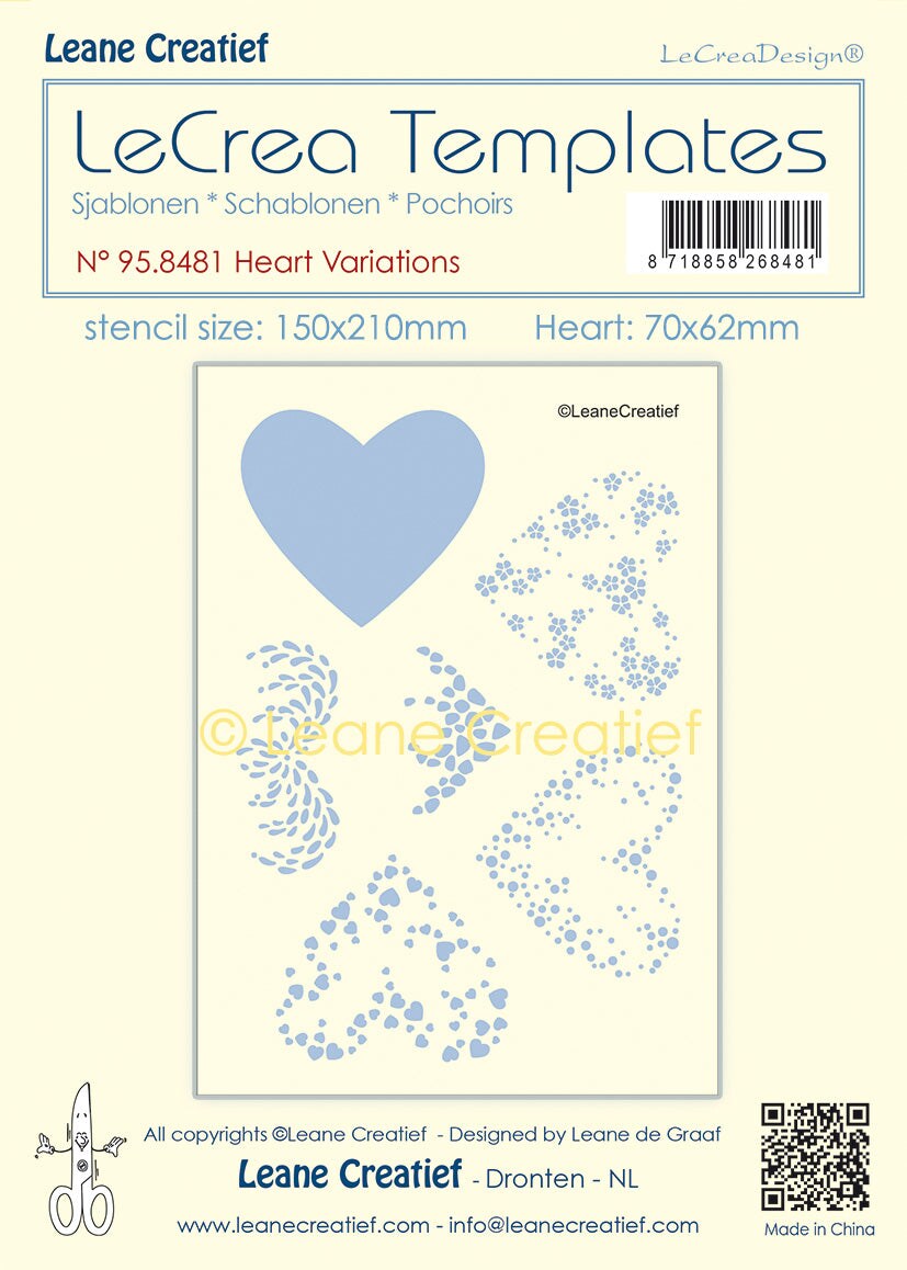 Leane Creatief Stencil Heart Variations, Size Stencil 150x210mm, Design 70x62mm
