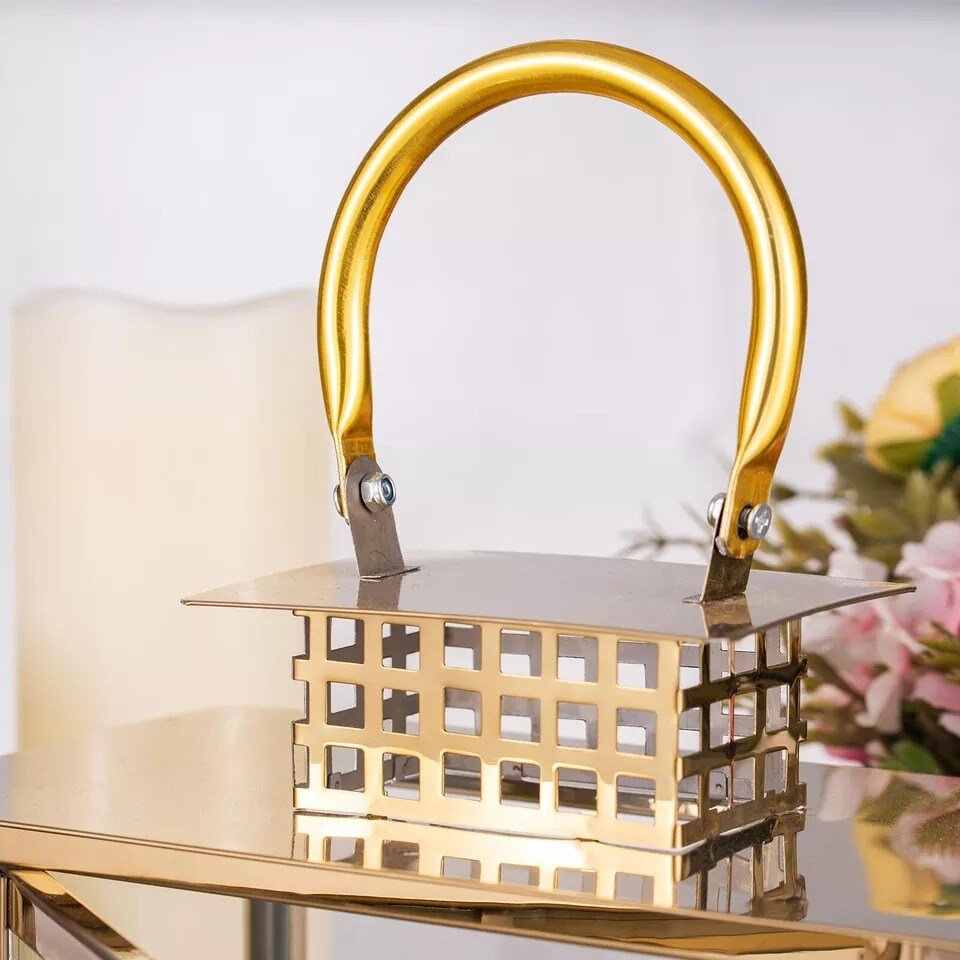 GOLD 10&#x22; tall Metal Lantern Candle Holder
