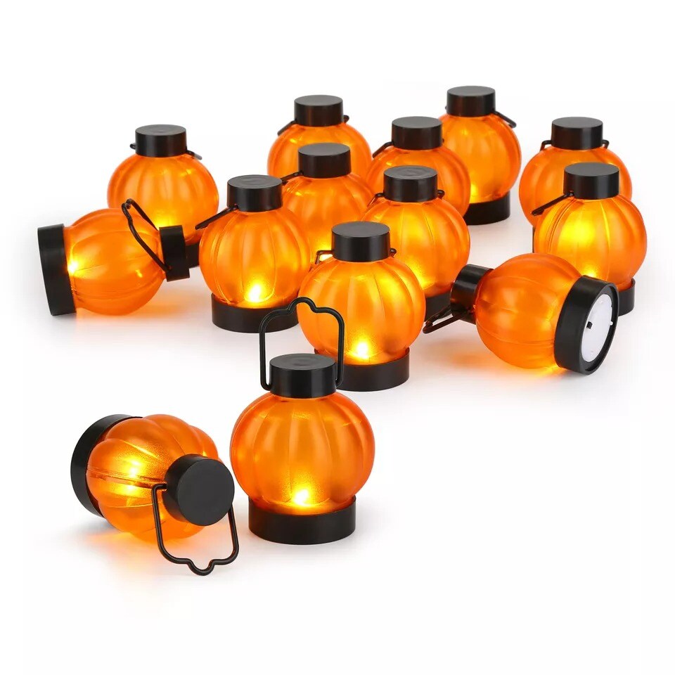 12Pcs LED Pumpkin Tea Lights Flickering Candles Flameless Halloween Party Decor