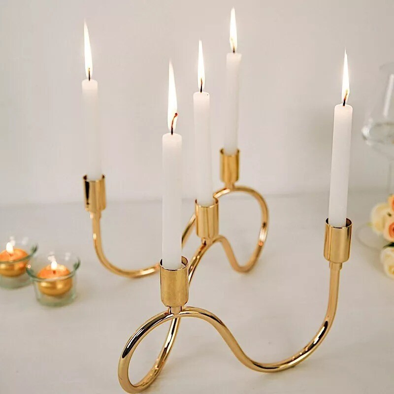 9&#x22; x 6&#x22; GOLD Metal 5 Arm Candelabra Taper CANDLE HOLDER