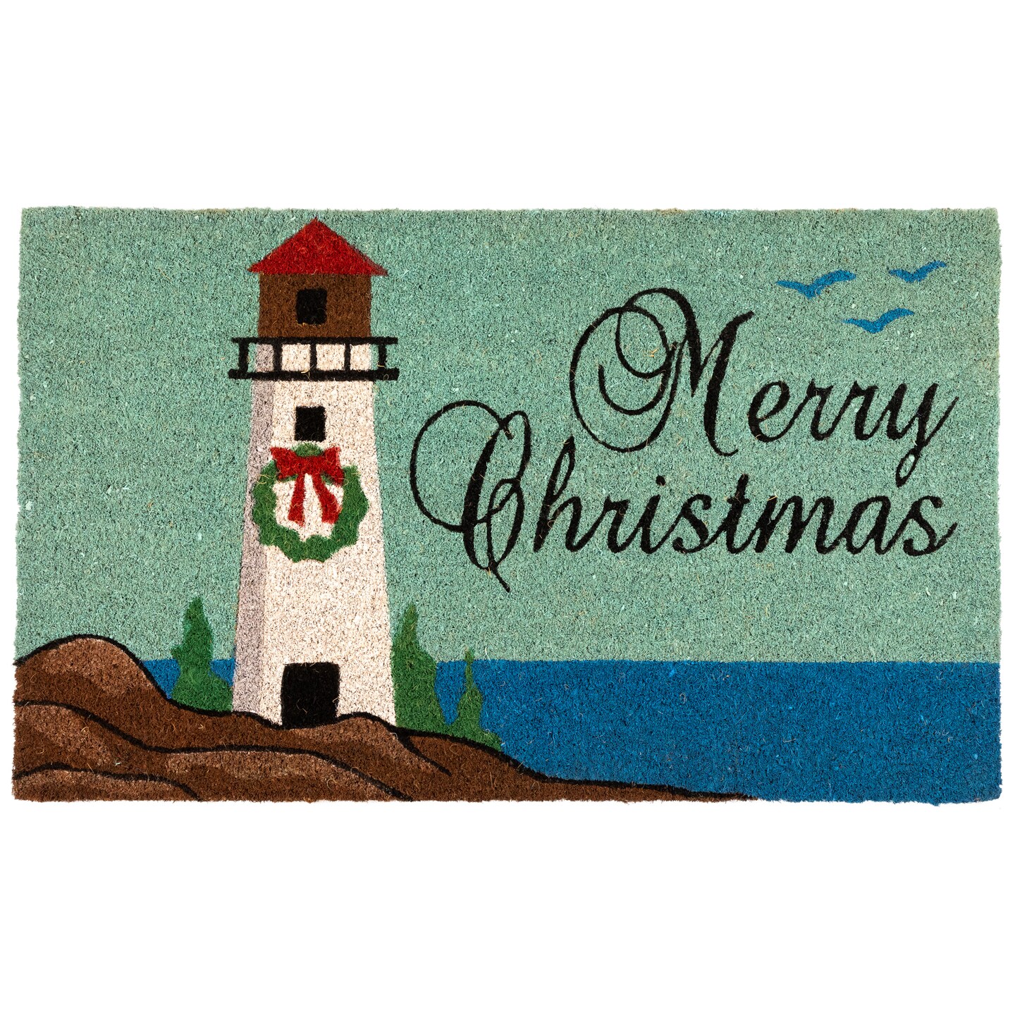 Northlight Natural Coir Merry Christmas Lighthouse Outdoor Doormat - 18" x 30"