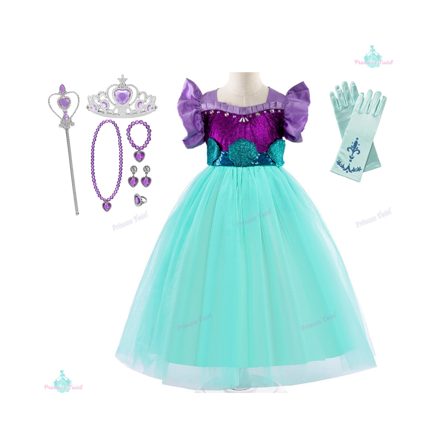 Little Mermaid Ariel dress, Princess dress, Ariel Disney Inspired Costume, Little Mermaid Dress and Accessories