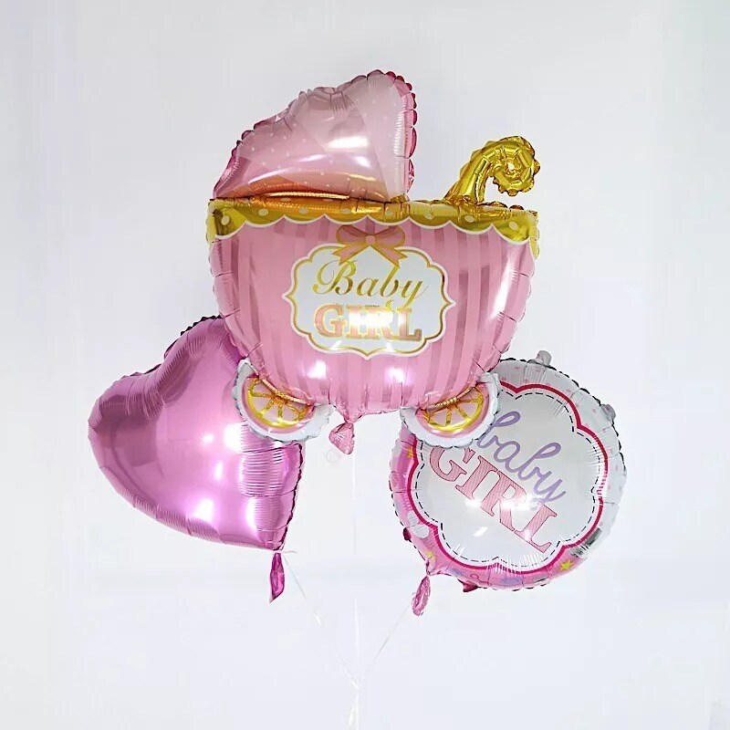 5 PINK Round Carriage Stars Baby Shower Mylar Foil BALLOONS