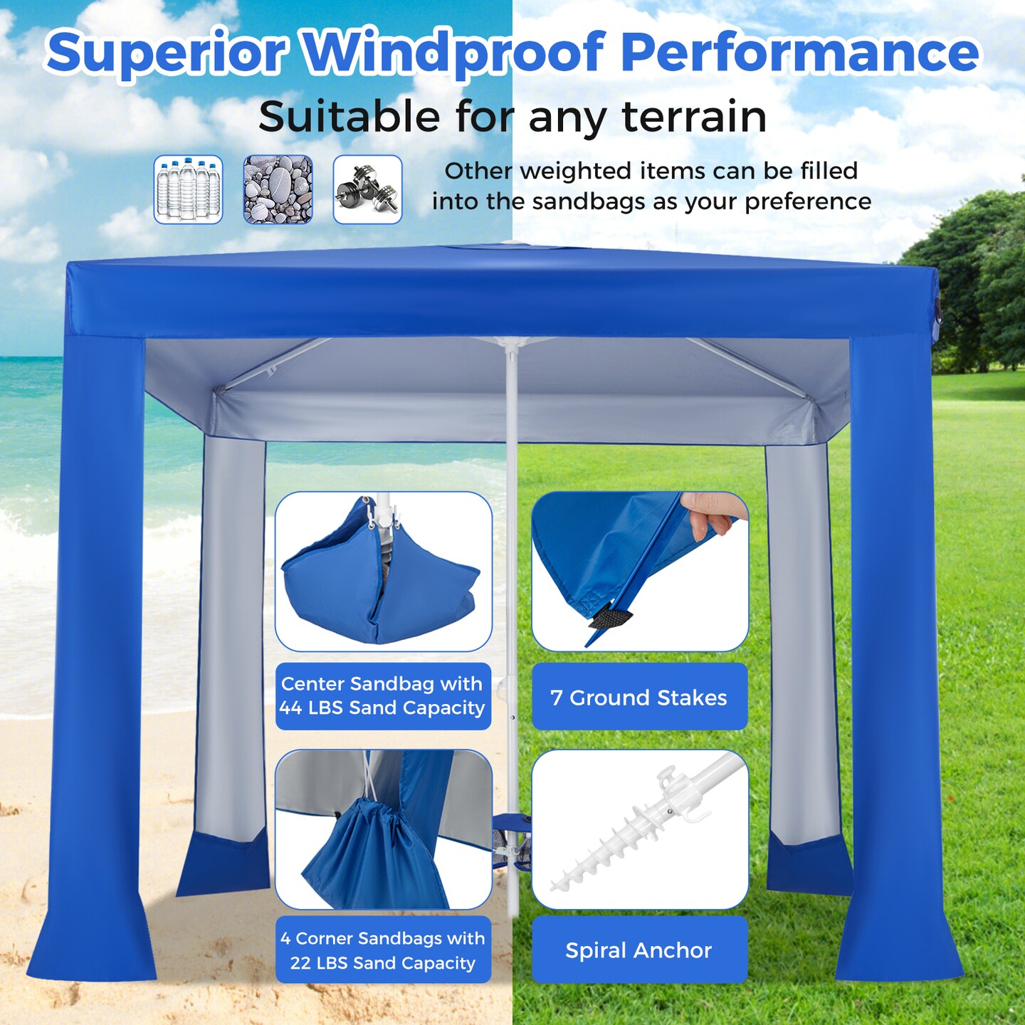 Beach Canopy Tent With Detachable Sidewall And Folding Table-Blue