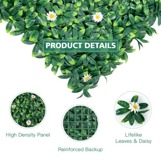 12 Pcs 20 x 20inch Artificial Daisy Hedge Plant Privacy Fence Hedge Panels