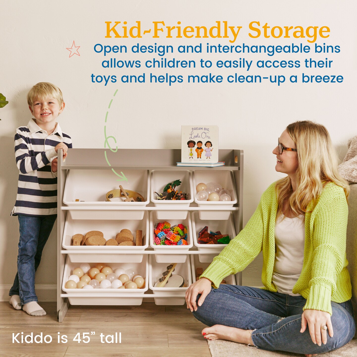 3-Tier Organizer with Shelf and 9 Bins, Toy Storage