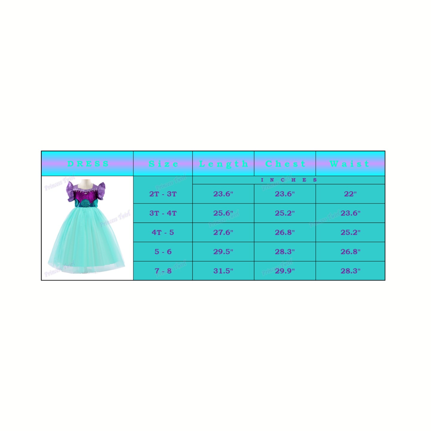 Little Mermaid Ariel dress, Princess dress, Ariel Disney Inspired Costume, Little Mermaid Dress and Accessories product 7