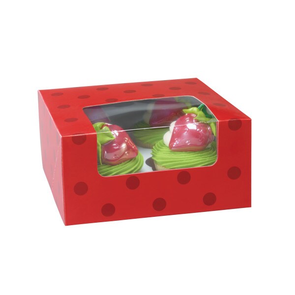 Red with Dots 4 Count Cupcake Cake Box 24ct