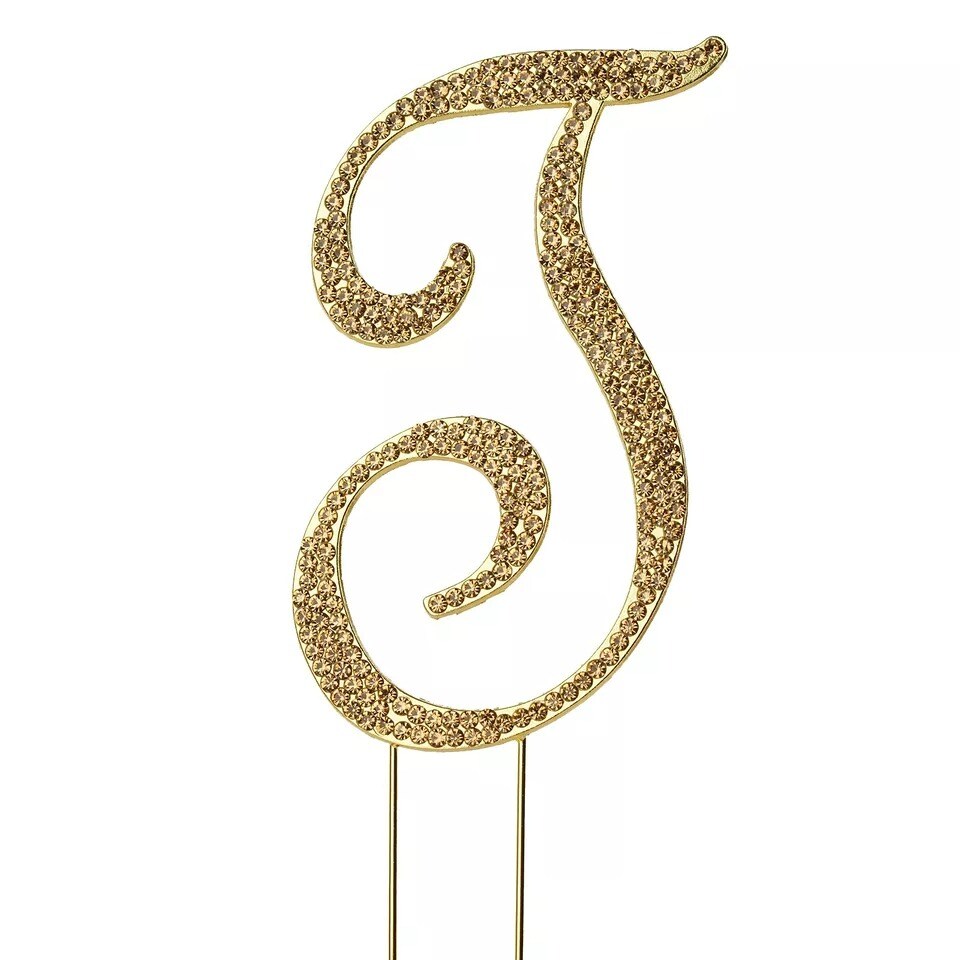 4.5&#x22; GOLD Letter T Rhinestone Cake Topper