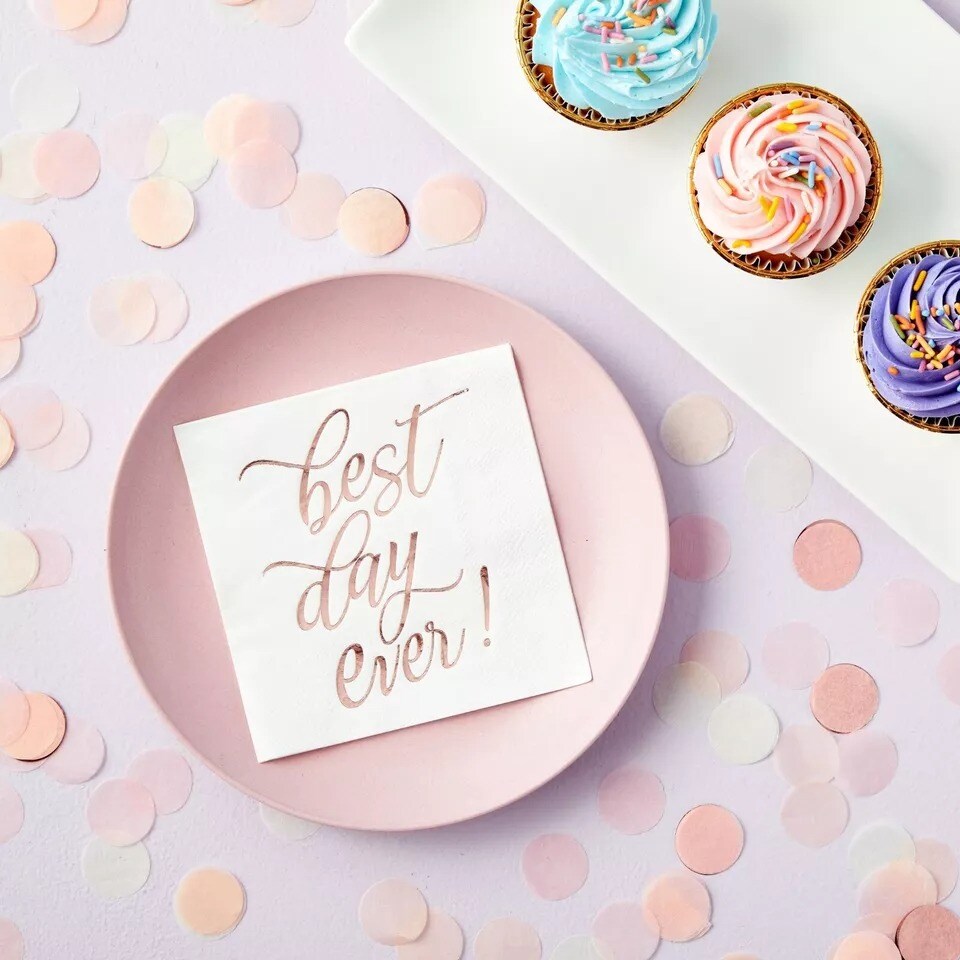 50 Pack Best Day Ever Rose Gold Wedding Napkins