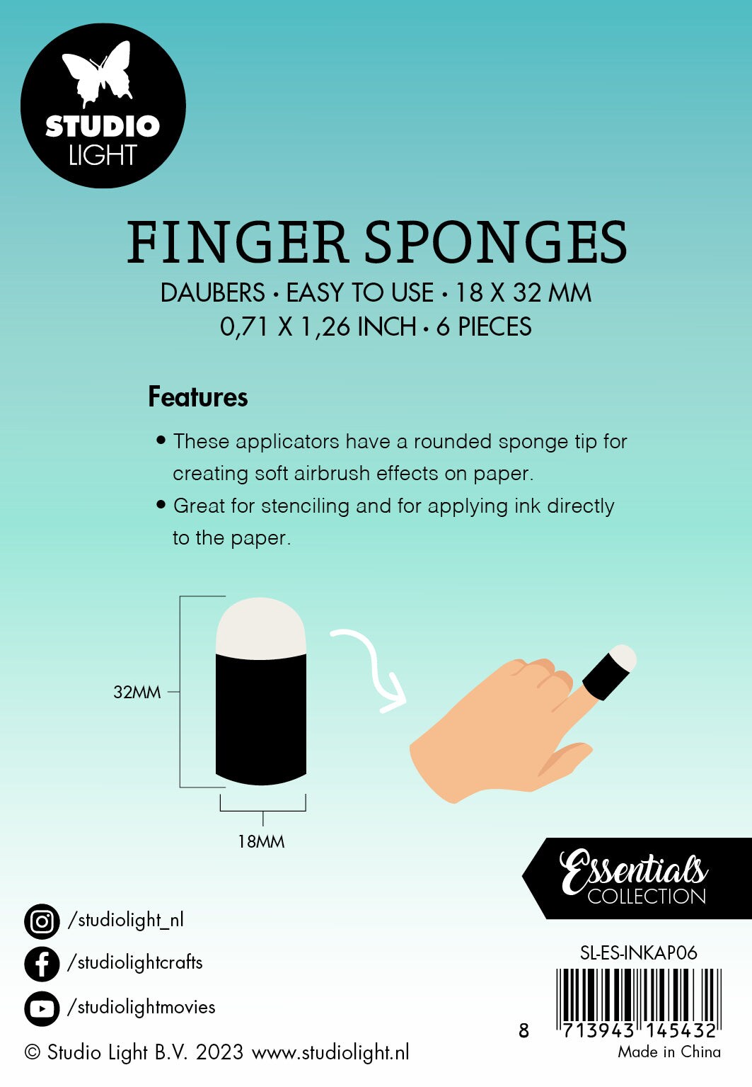 Studio Light SL Finger Sponges Daubers Essentials Tools 32x18x18mm 6 PC nr.06