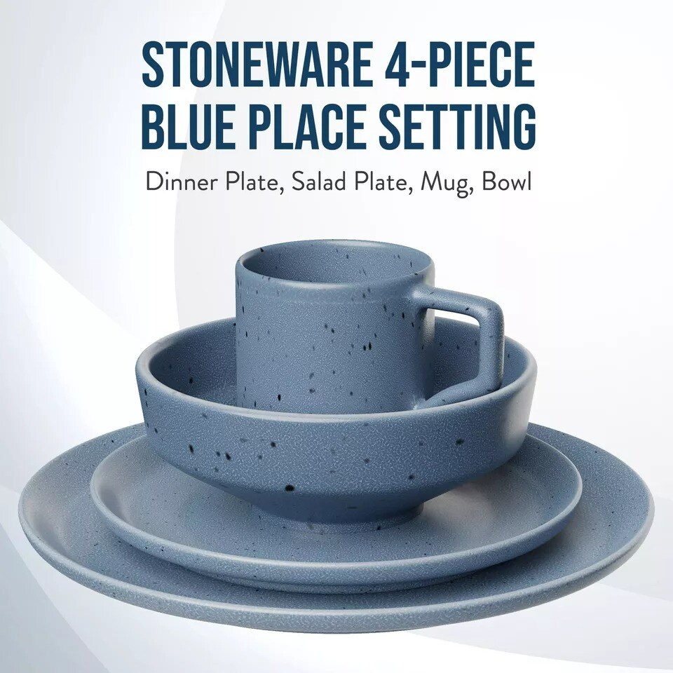 American Atelier Reactive 4-Piece Stoneware Place Setting Dishwasher Safe - Blue