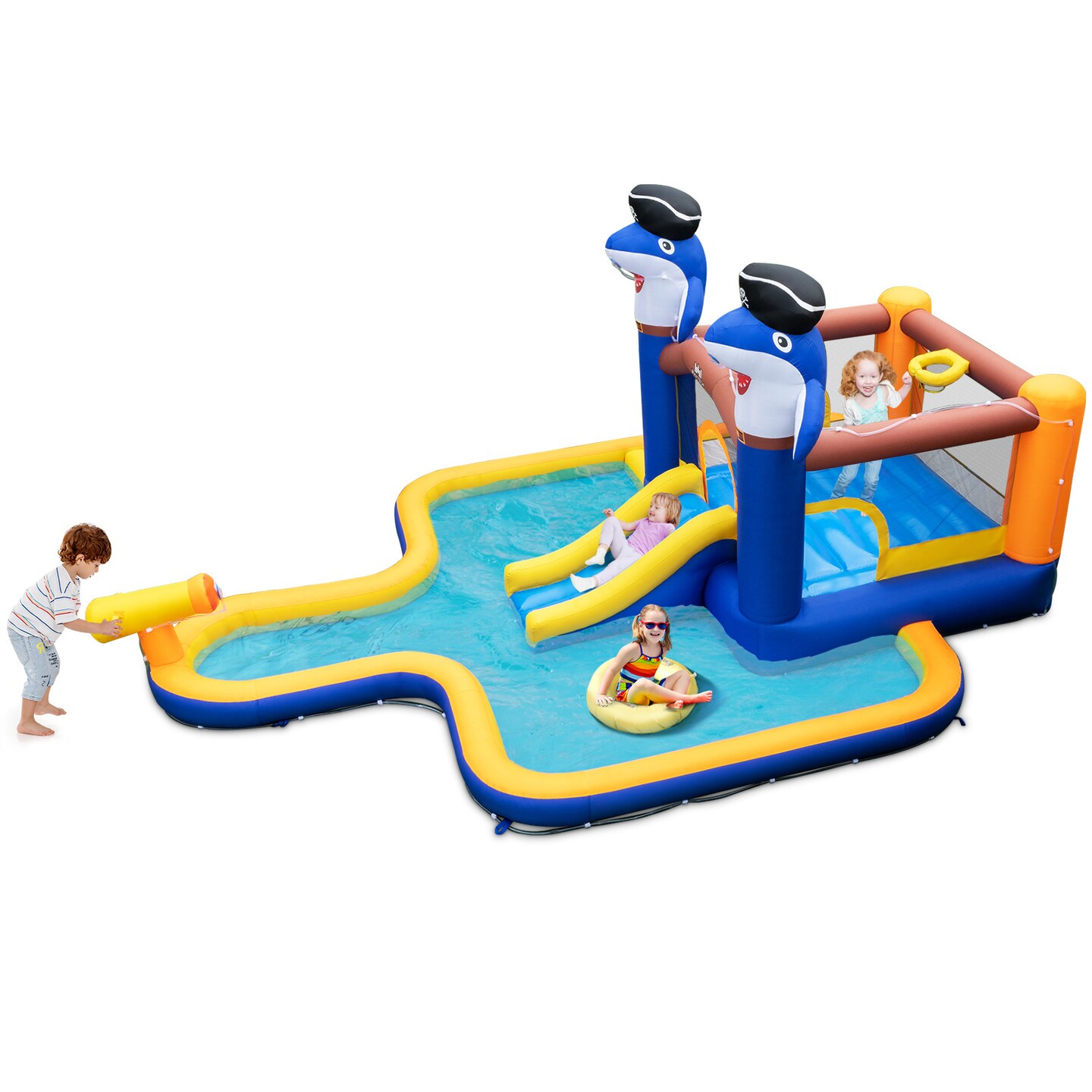 7-in-1 Water Slide Park With Splash Pool And Water Cannon Without Blower