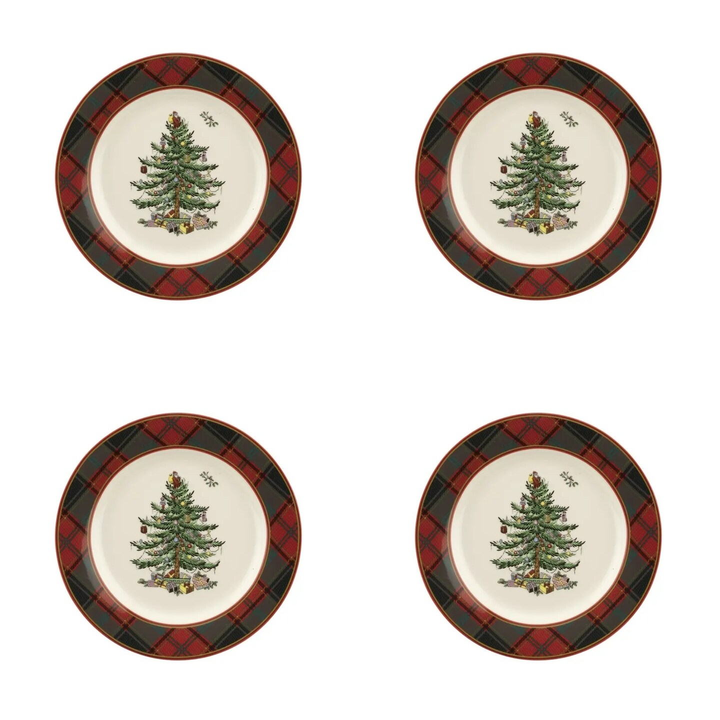 Spode Christmas Tree Tartan Salad Plate, 7.75 inch, Stoneware - 4 pieces