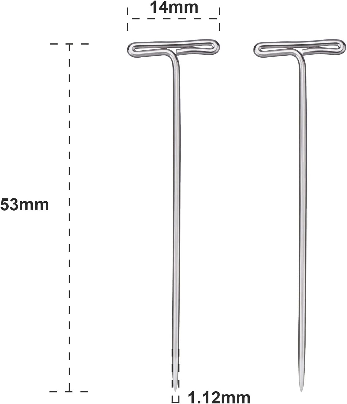 100 Pack Wig T-Pins 2 Inch with Plastic Box, Silver