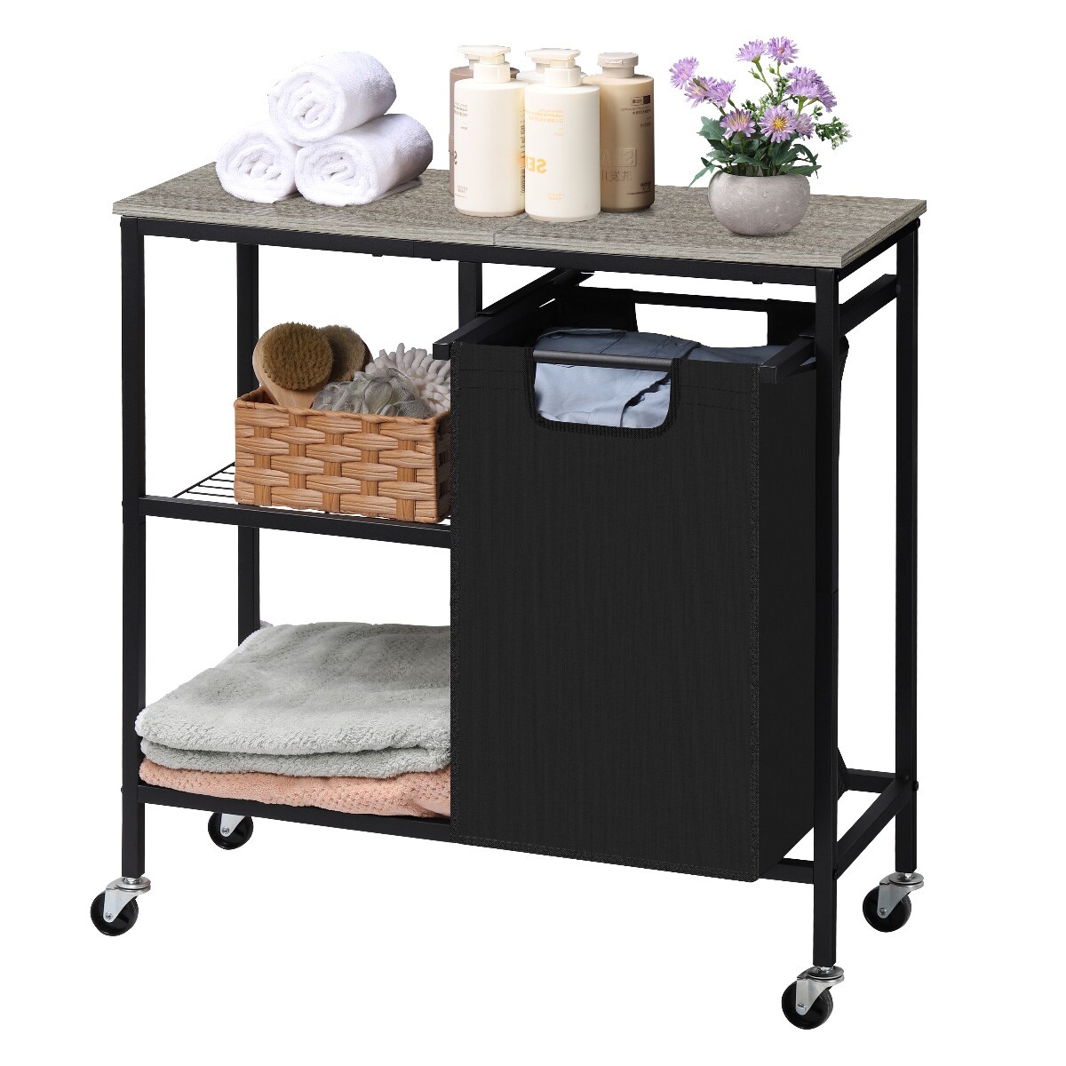 Laundry Hamper with Iron Side Shelf