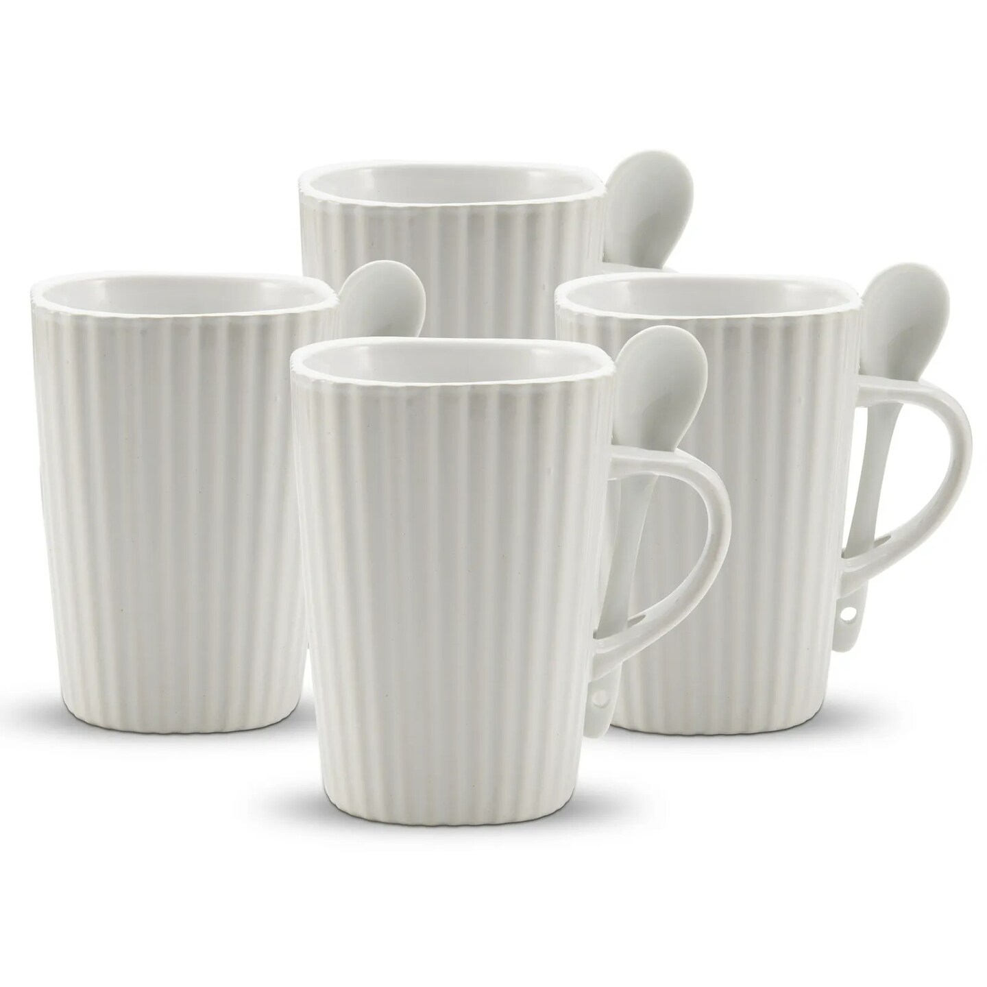 American Atelier Mug and Spoon Set, 14 Oz, Large Ceramic Coffee, Set of 4