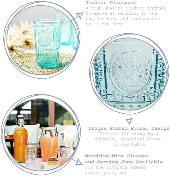 Bormioli Rocco Romantic Cooler Drinking Glass Set of 4, 16 oz - Light Blue
