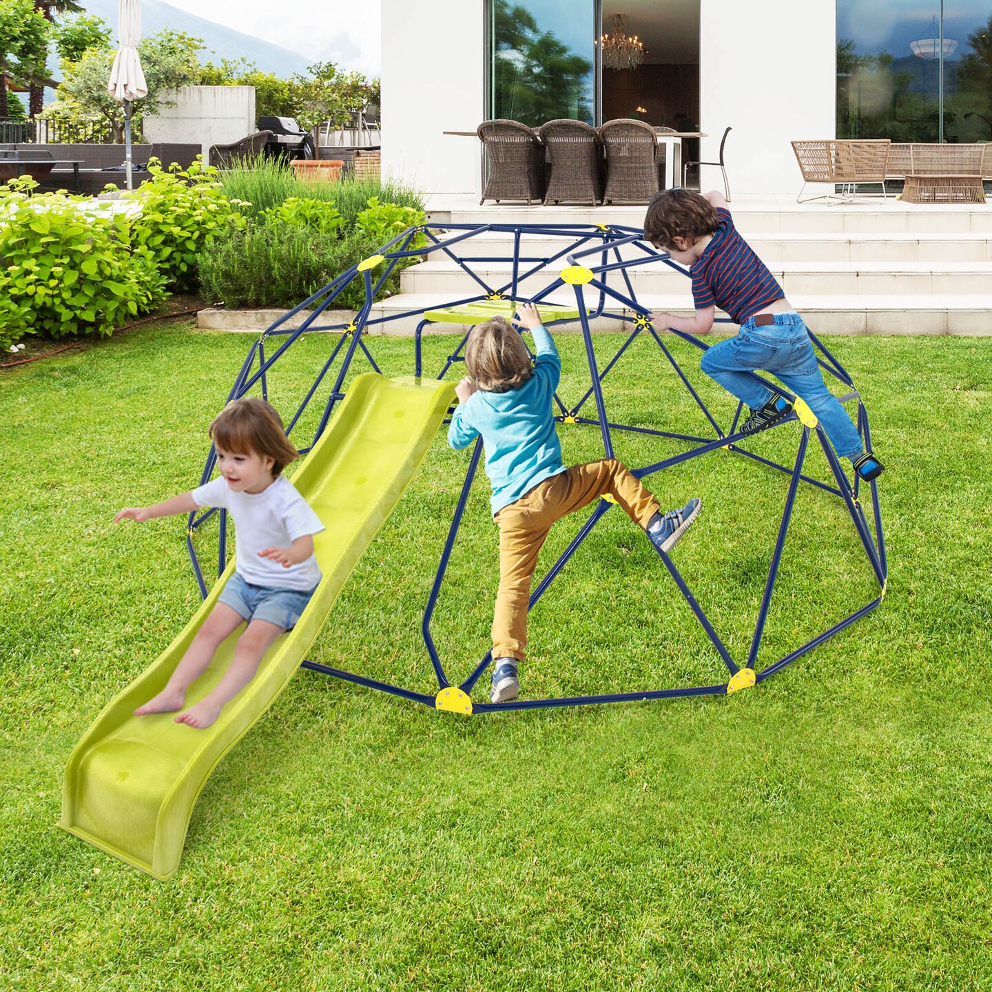 13.3 Ft Climbing Dome Geometric Dome Climber With Extended Wavy Slide