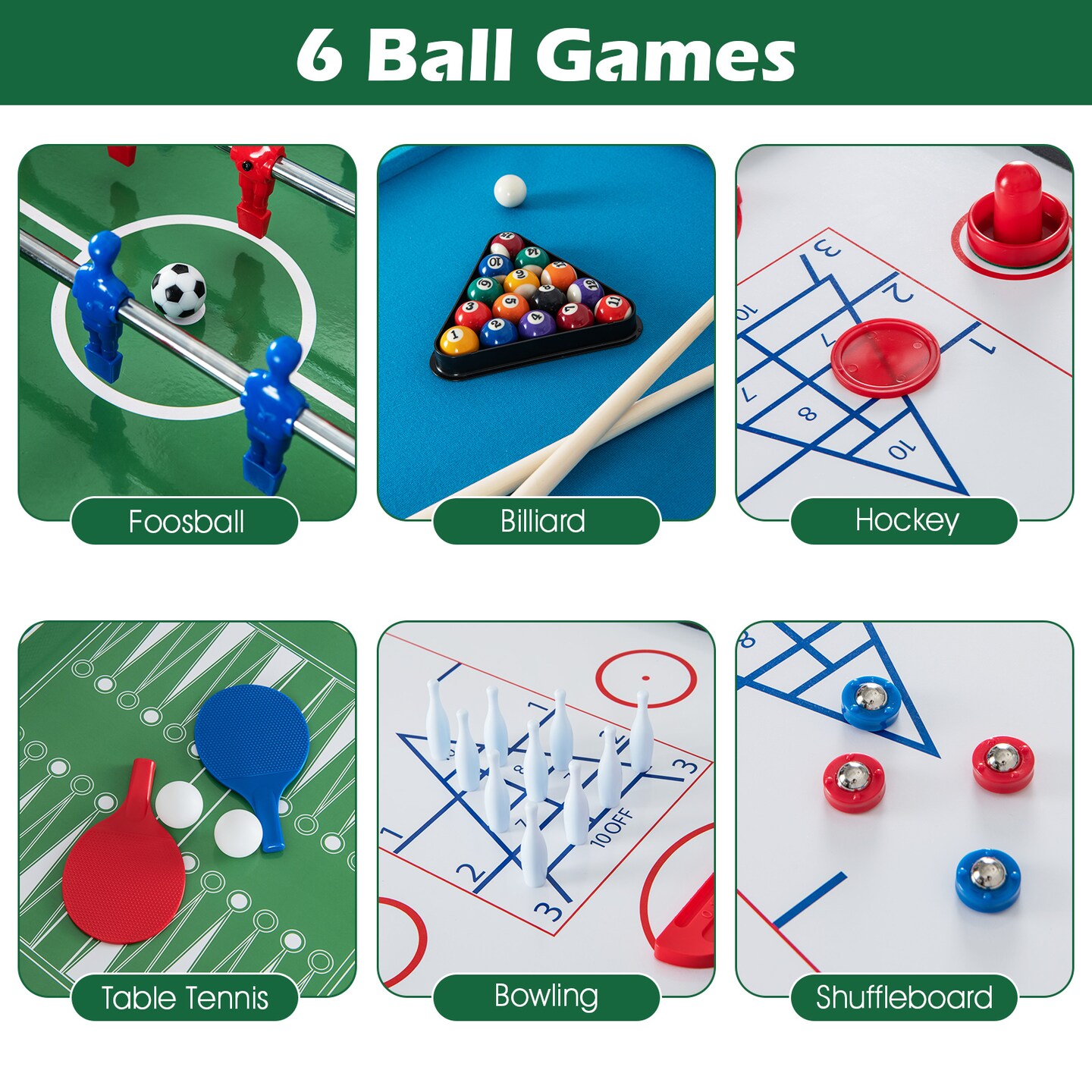 12-in-1 Combo Game Table Set With Foosball Air Hockey Pool Chess And Ping Pong